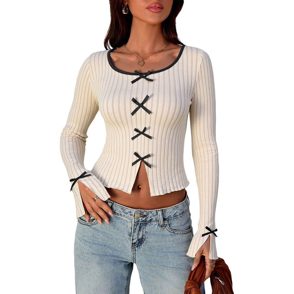 Damen Langarmshirt Dekorativen Schleifchen-Details Eveloria