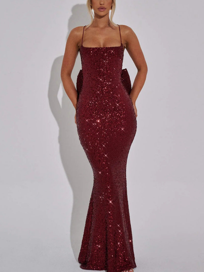 Damen Abendkleid mit Pailletten und Trägern