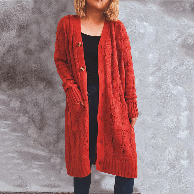 Damen Cardigan Grobstrick mit Taschen und Knöpfen Beige