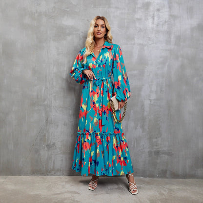 Damen Maxi-Kleid Langarm Floralmuster Eveloria