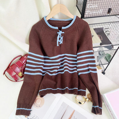 Damen Pullover Streifenmuster Seitlicher Kordelzug Modern Eveloria