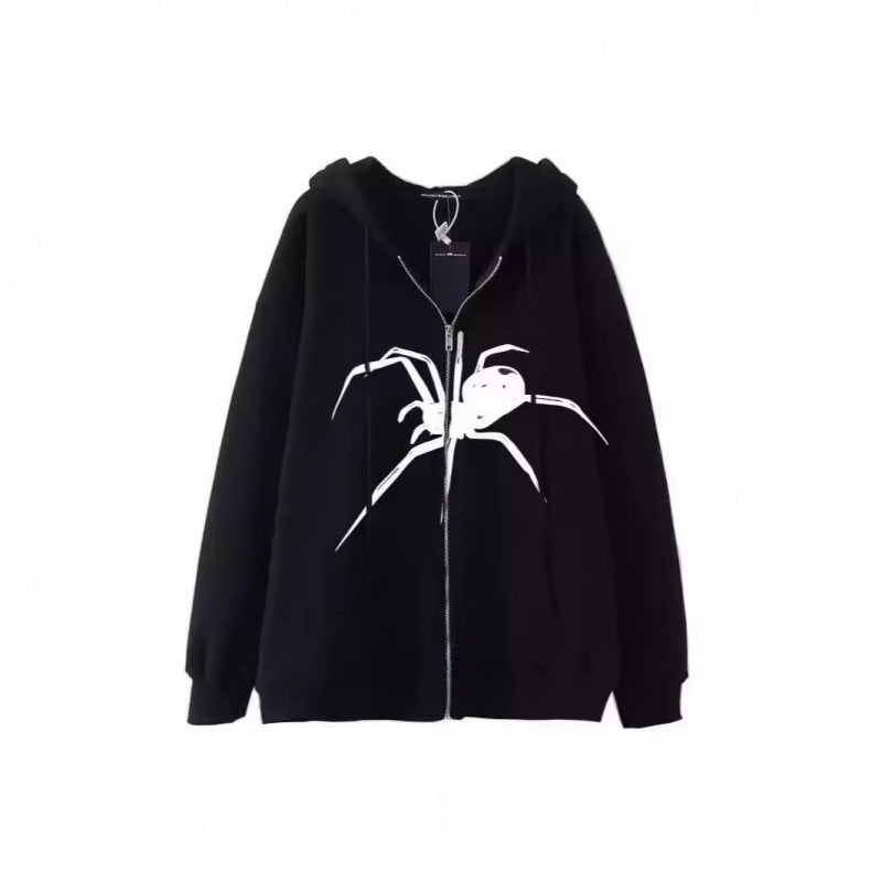 Damen Kapuzenjacke Spinnenmotiv Reißverschluss Eveloria