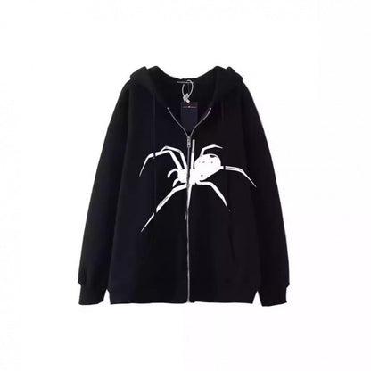 Damen Kapuzenjacke Spinnenmotiv Reißverschluss Eveloria