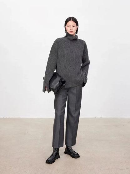 Damen Strickpullover Oversized Hochkragen Eveloria