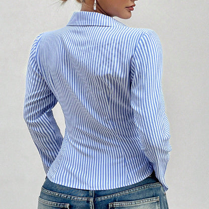 Damen Langarmbluse Schmalstreifen Manschetten Bluse Eveloria
