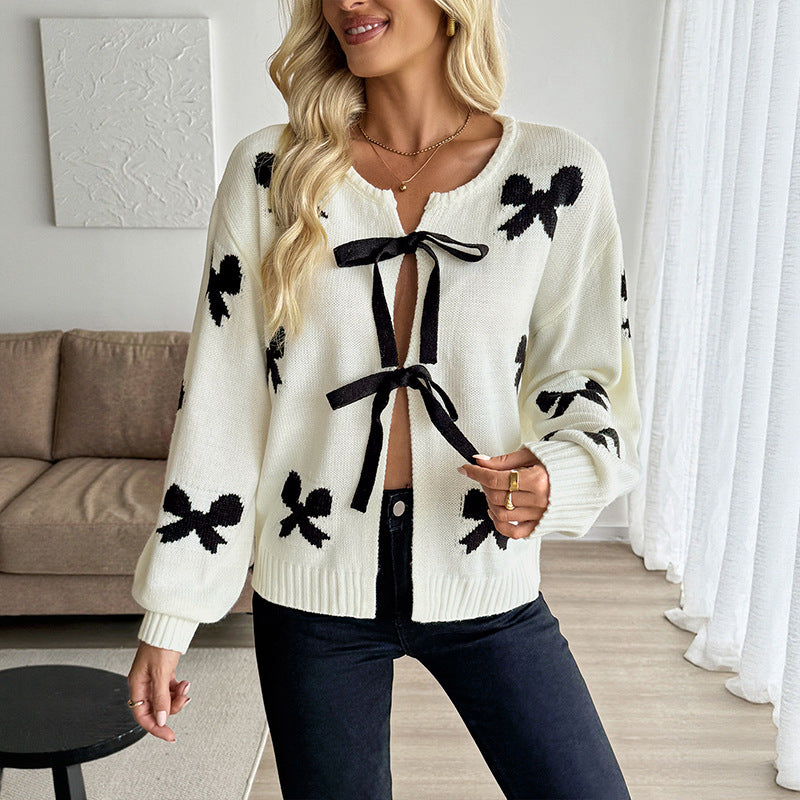 Damen Strickcardigan mit Schleifenakzenten Lässig