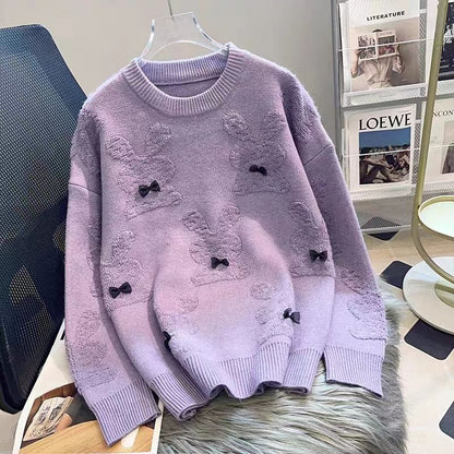 Damen Pullover Kuscheliger Oversized Look mit Tierapplikationen Grau