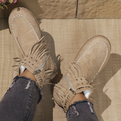Damen Stiefeletten mit Fransen und Reißverschluss