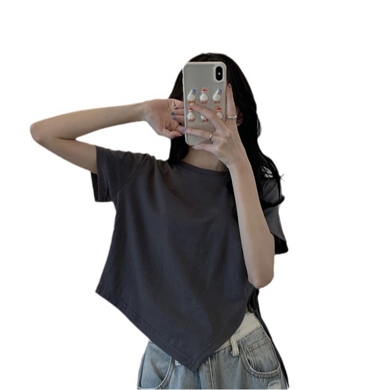 Damen Crop- Asymmetrisch Locker Bauchfrei