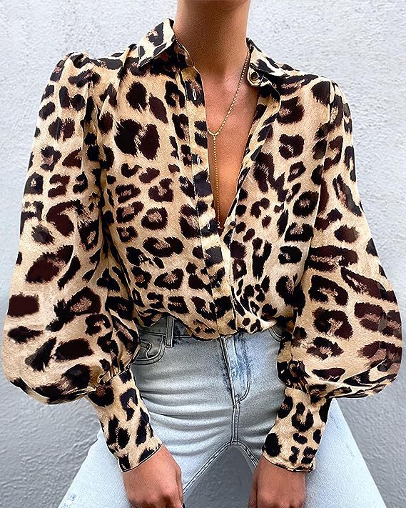 Damen Bluse Leopardenmuster Lässiger Schnitt