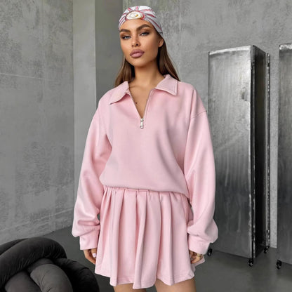 Damen Sweatshirt Kurzreißverschluss Weites Design Eveloria