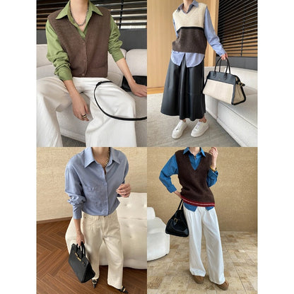 Damen Bluse Lässig Langärmlig Mit Brusttasche Beige