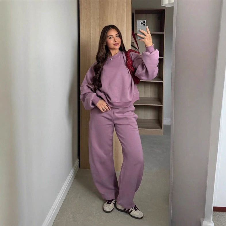 Damen Sweatshirt Set Cropped Oberteil Weite Jogginghosen Grau