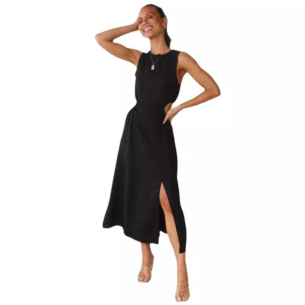 Damen Midikleid Hohem Beinschlitz Raffungselement Eveloria