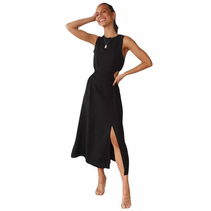 Damen Midikleid Hohem Beinschlitz Raffungselement Eveloria