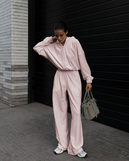 Damen Fleece-Jumpsuit mit Kapuze und Taschen Eveloria