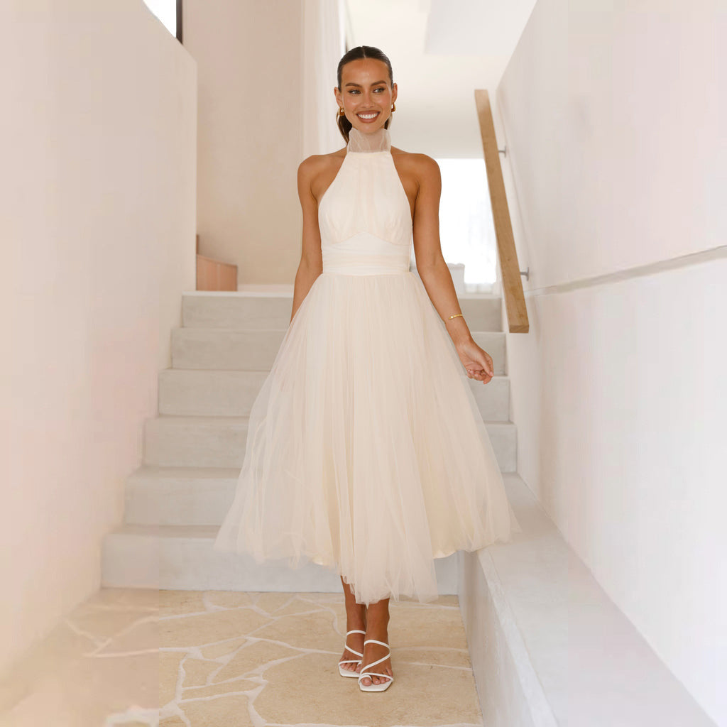 Damen Cocktailkleid Tüll Hochgeschlossen Eveloria