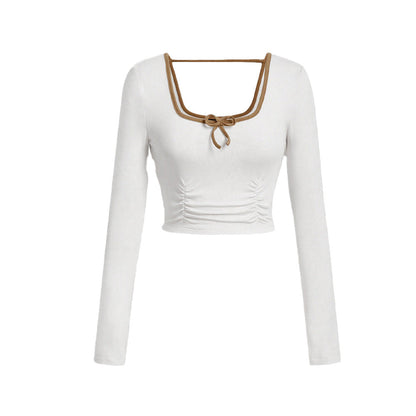 Damen Langarmshirt mit Quadrat-Ausschnitt und Knoten-Details