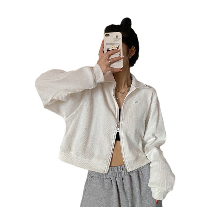 Damen Fleecejacke Cropped Reißverschluss Lässig
