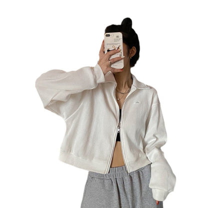 Damen Fleecejacke Cropped Reißverschluss Lässig