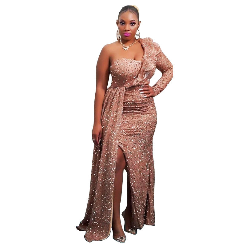 Damen Abendkleid Glitzernd Asymmetrisch Eveloria