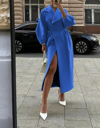 Damen Wollmantel Doppelreihig Reverskragen Eleganz