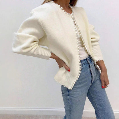Damen Strickjacke Perlenakzent Lässiger Schnitt Eveloria