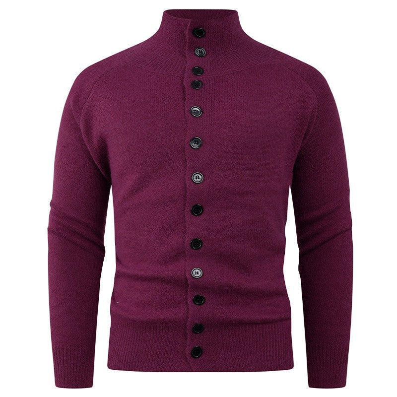 Herren Strickcardigan Stehkragen Knopfverschluss Grau