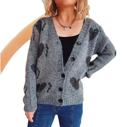 Damen Strickjacke Herzdesign Kuschelig Eveloria