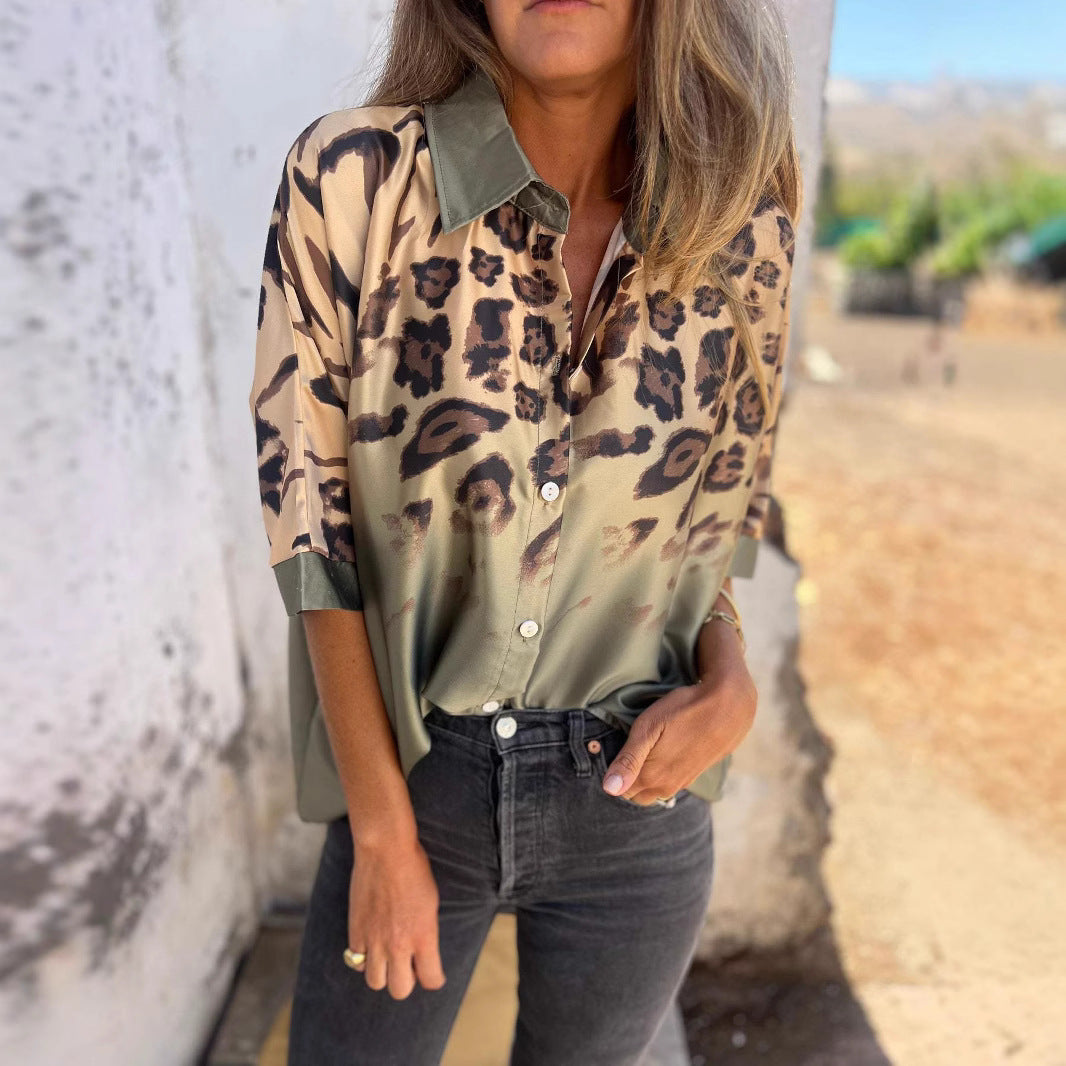 Damen Seidenbluse Leo-Muster Elegante Bluse Eveloria