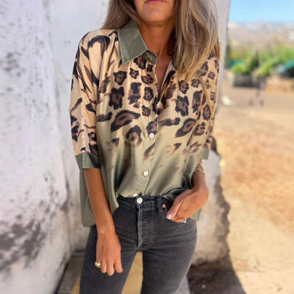 Damen Seidenbluse Leo-Muster Elegante Bluse Eveloria