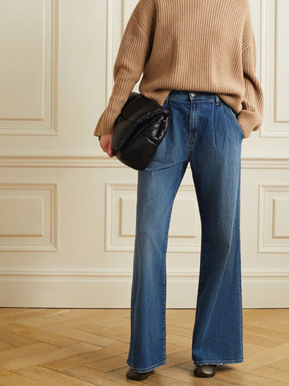 Damen Weite Jeans Hochbund Lässiger Schnitt Eveloria