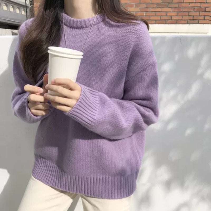 Damen Strickpullover Rundhals aus Baumwolle Bequem