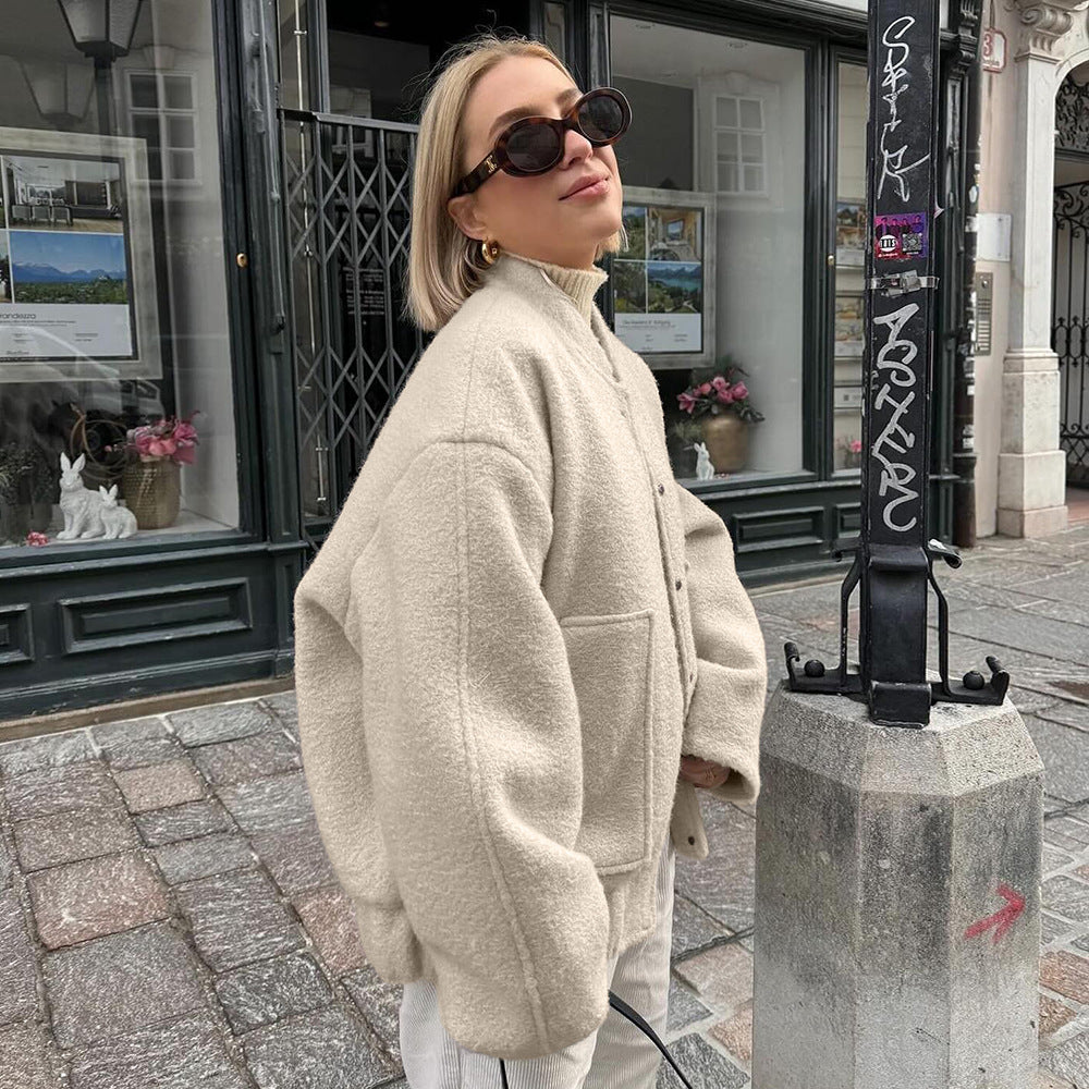 Damen Oversized Fleecejacke Knopfverschluss Eveloria