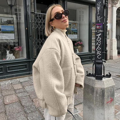 Damen Oversized Fleecejacke Knopfverschluss Eveloria