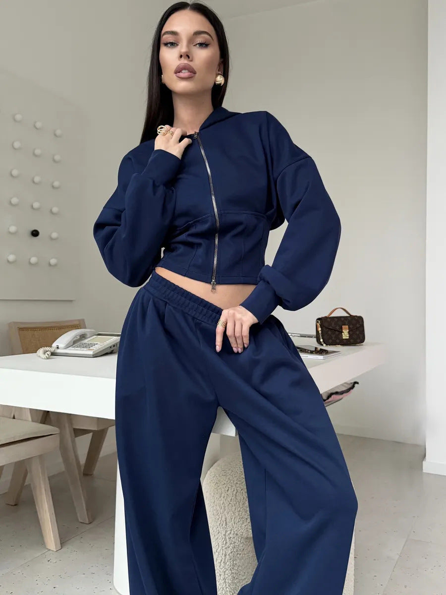 Damen Urban Style Hoodie und Hose Set Cropped Grau