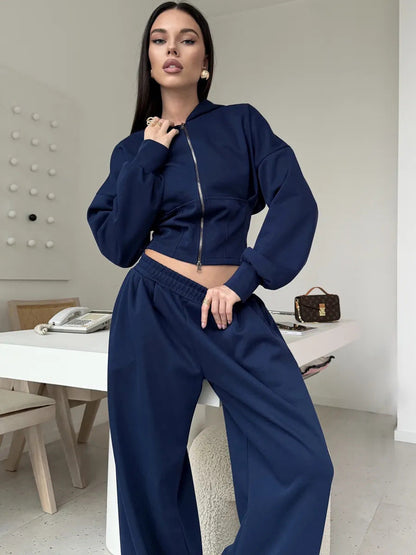 Damen Urban Style Hoodie und Hose Set Cropped Grau