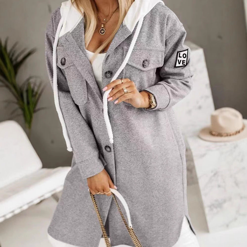 Damen Oversized Kapuzenjacke mit Knöpfen und Taschen Eveloria