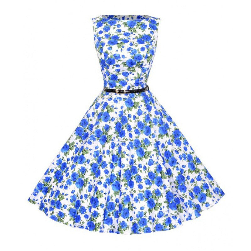 Damen Swingkleid Floralmuster Gürtel Eveloria