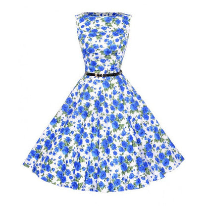 Damen Swingkleid Floralmuster Gürtel Eveloria