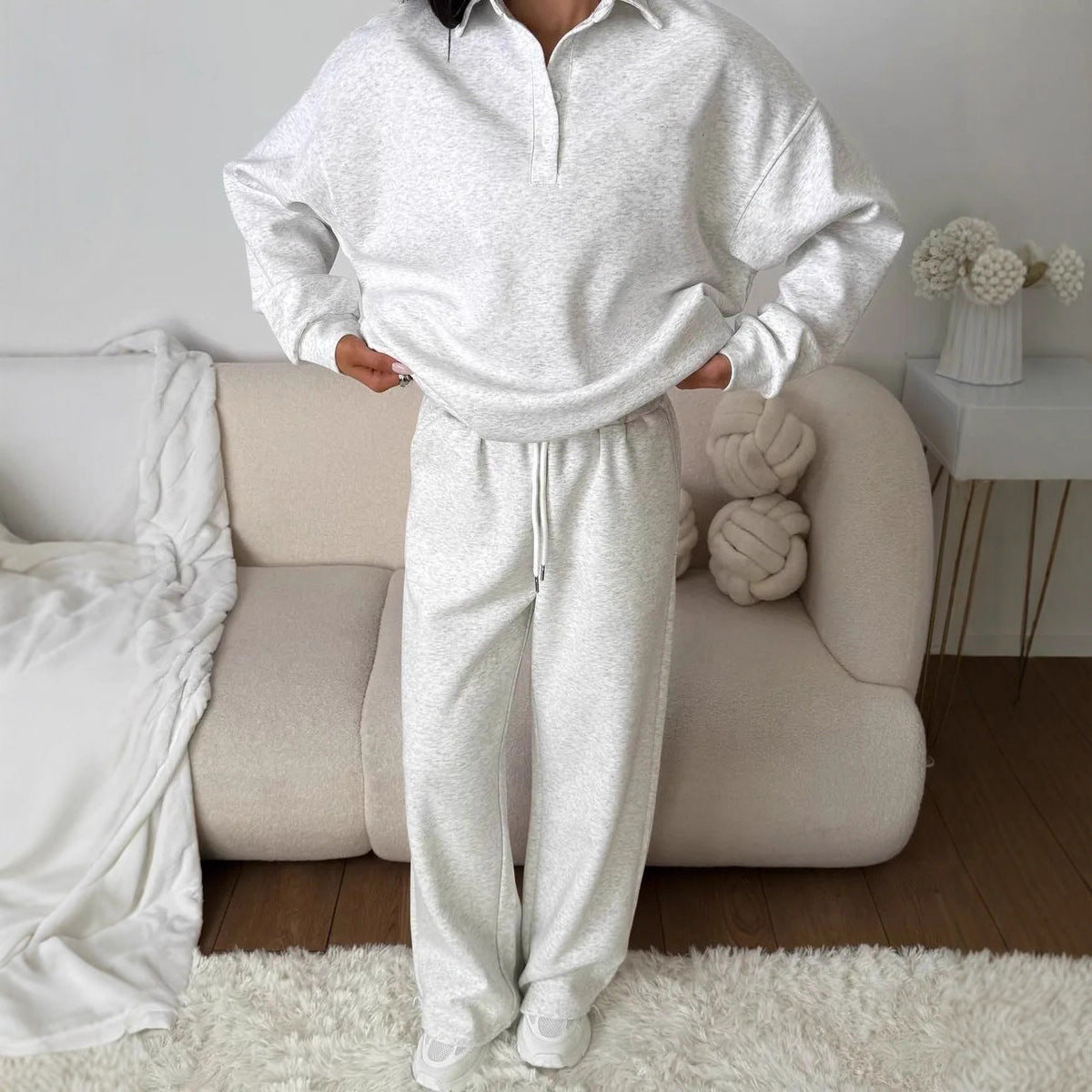 Damen Hoodie-Anzug Weites Design Elastischer Bund Beige