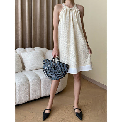 Damen Sommerkleid Verspielt Muster Hochhalsschneider