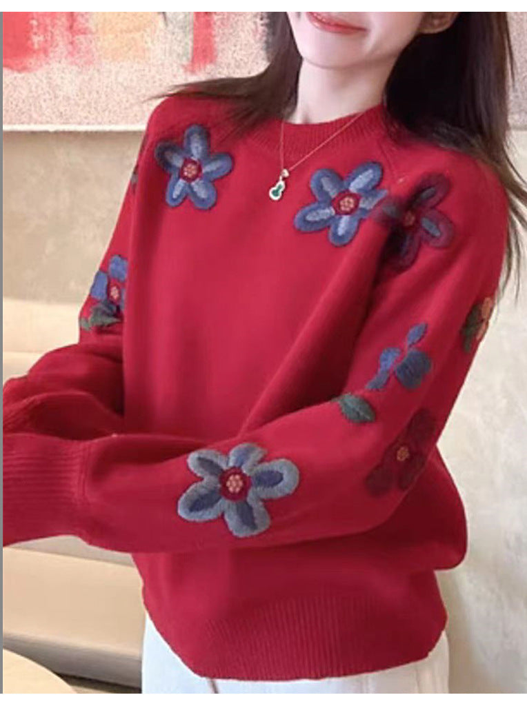 Damen Strickpullover Lässig Florales Design Eveloria