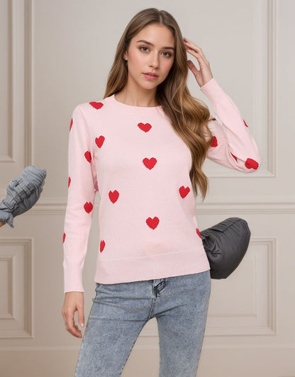 Damen Strickpullover Herz-Design Feine Struktur
