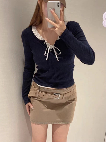 Damen Langärmliges Henley-Shirt Weiches Baumwollmix Eveloria