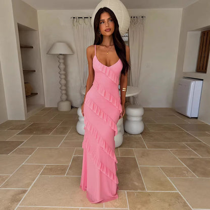 Damen Maxikleid Rüschendesign Schmeichelnder Schnitt Eveloria
