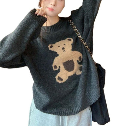 Damen Strickpullover Bär Motiv