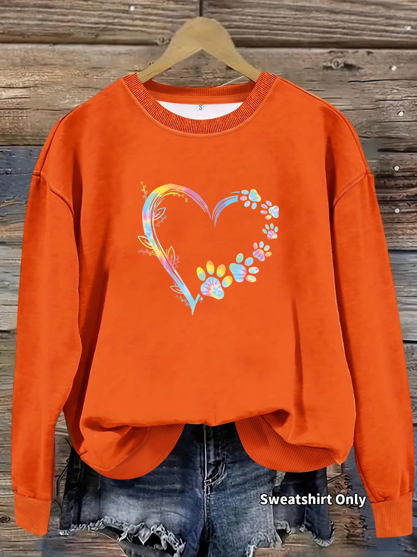 Damen Sweatshirt Florales Herzdesign Bequem Grau