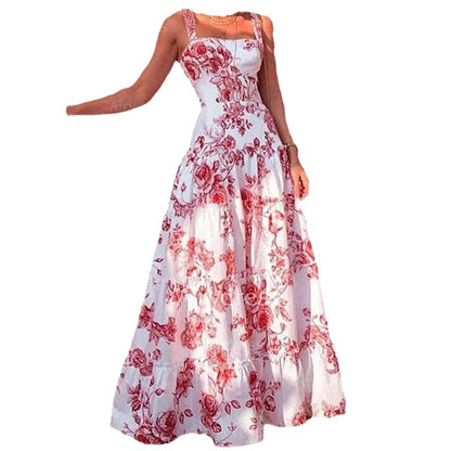 Damen Maxikleid Blumenmuster Schulterfrei Eveloria