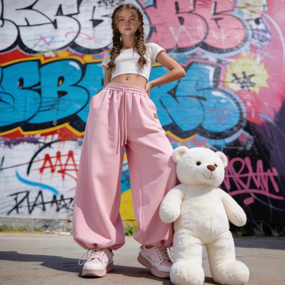 Damen Sweatpants Elastischer Bund Weites Bein